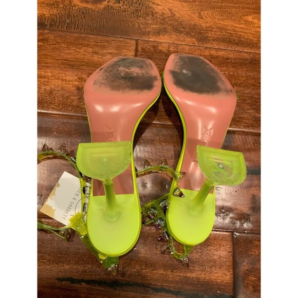 Amina Muaddi Neon Yellow Julia Heels W/ Spiked Ankle Strap, Size 40 (EU) 10 (US) - Picture 9 of 10